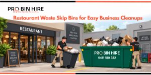 Restaurant waste skip bin filled with cardboard packaging and general rubbish outside a restaurant